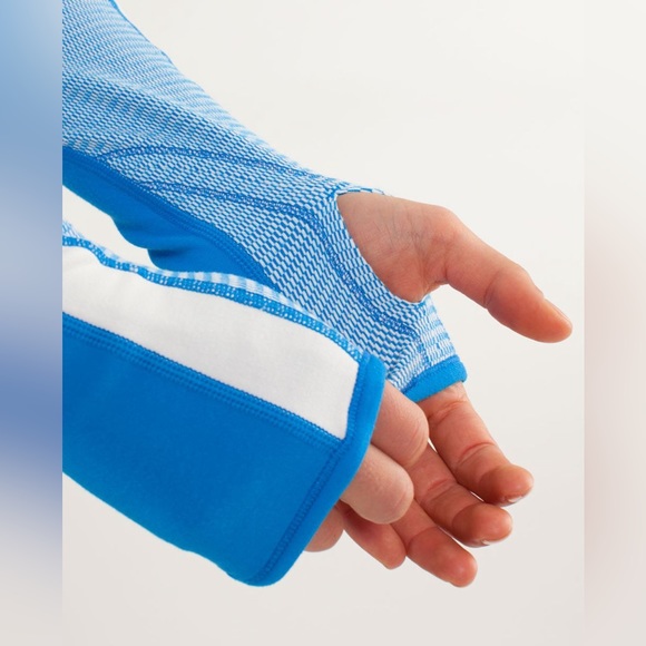 Lululemon Runder Under Long Sleeve Mini Check Pique Beaming Blue Polar size 10? - Picture 4 of 13